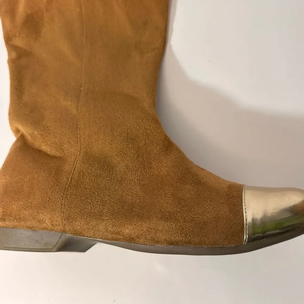 Joann Boyce Studded Captoe Boots Faux Suede Brown | Women Size 9